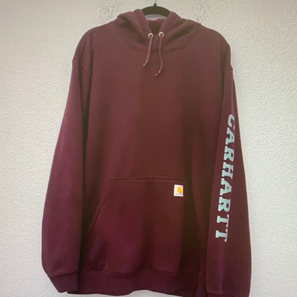 Carhartt Men's Burgundy Hoodie with Sleeve Logo